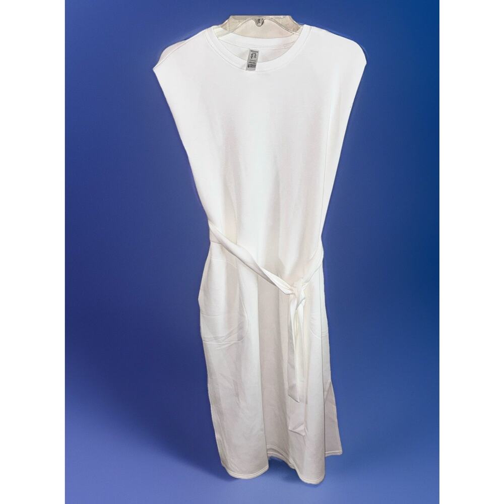 SPANX Air Essentials Sleeveless Tie Waist Knit Tank Dress Cream White Large EUC